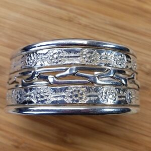 Vintage Laton Mexico Silver Plate Repousse Ornate Cuff Bracelet